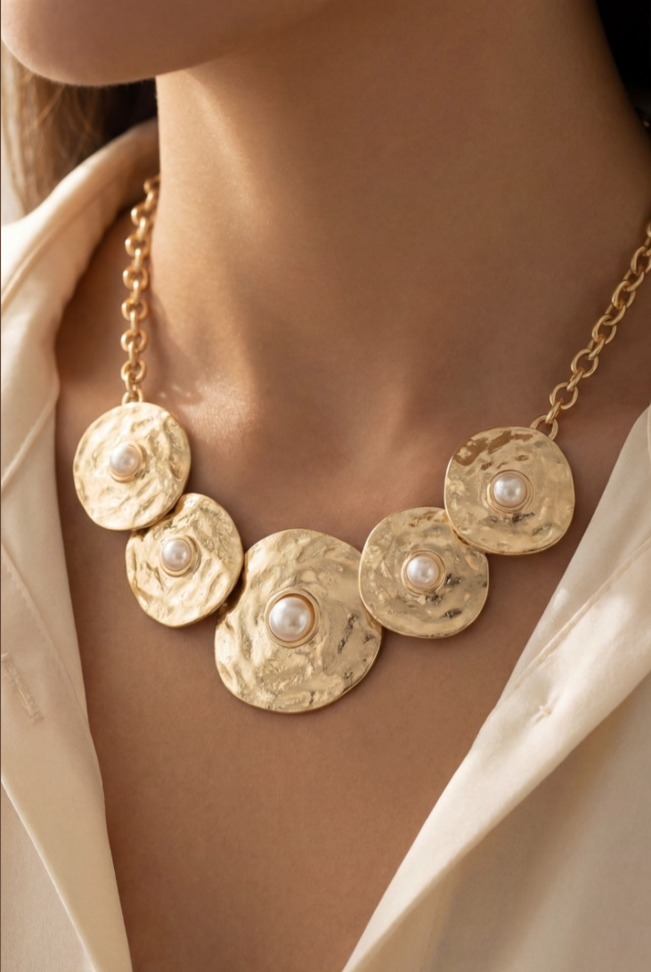 Vivian Pearl Disc Statement Necklace