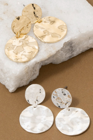 Golden Hour Hammered Disc Drop Earrings