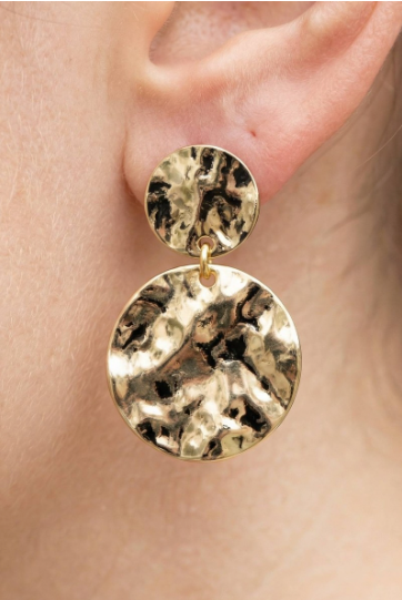 Golden Hour Hammered Disc Drop Earrings