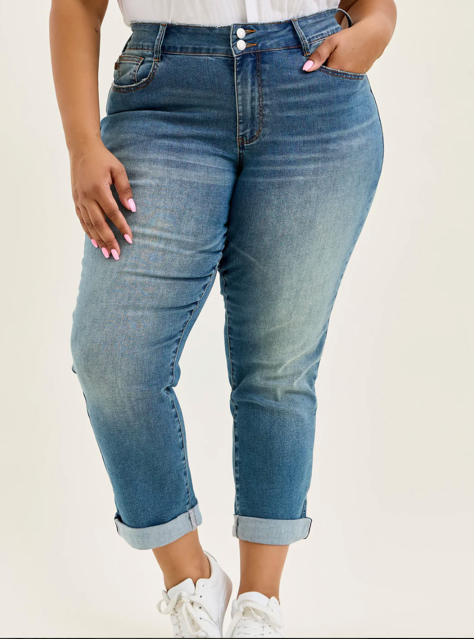 Charlotte Judy Blue Double Button Boyfriend Jeans Available Curvy 881089