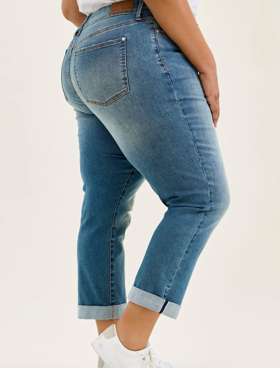 Charlotte Judy Blue Double Button Boyfriend Jeans Available Curvy 881089