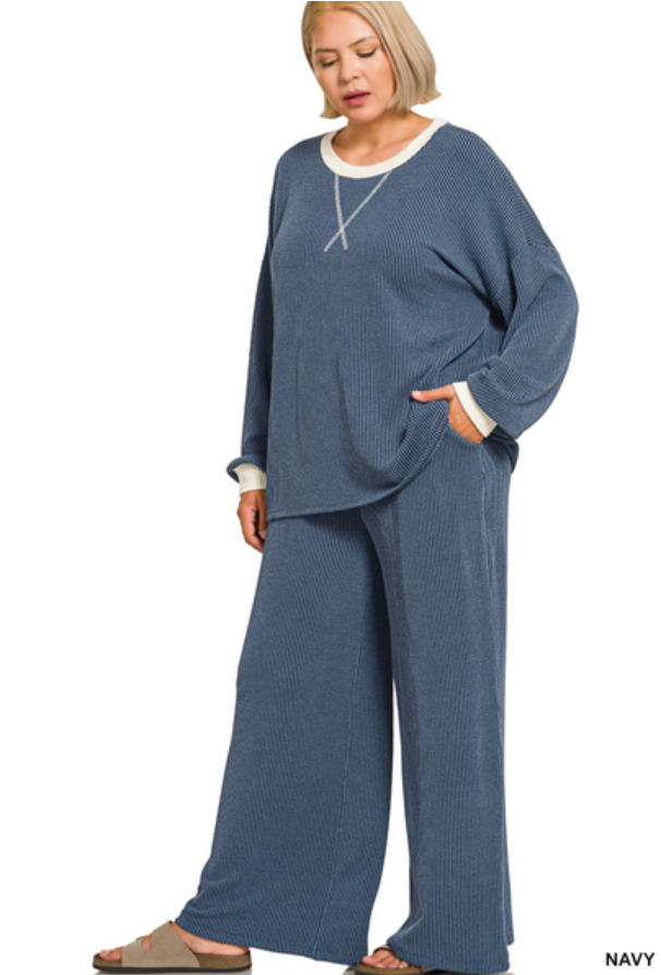 Stephanie Raised Rib Lounge Set Curvy