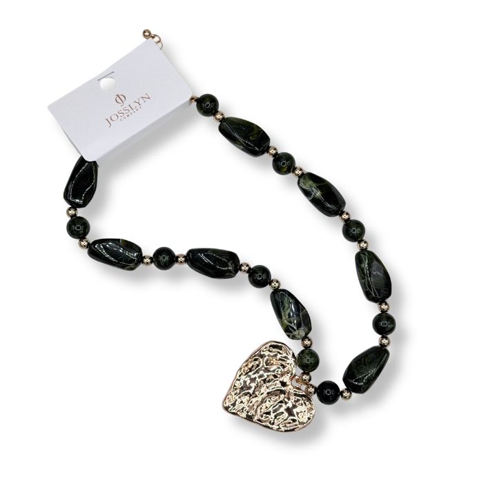 Mary Green Beaded Heart Necklace