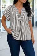 Classic Stripe Split Neck Top Curvy