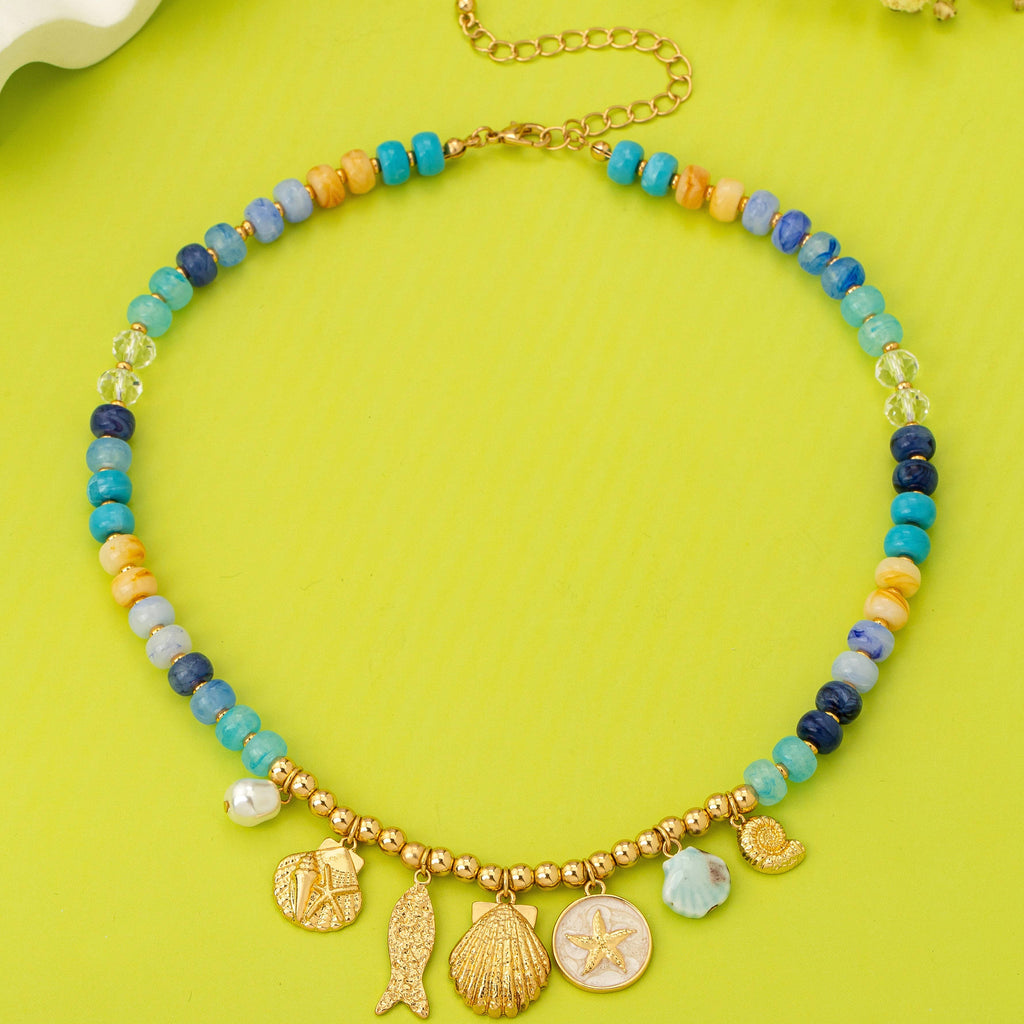 Nautical Blue Beaded Sealife Charm Necklace