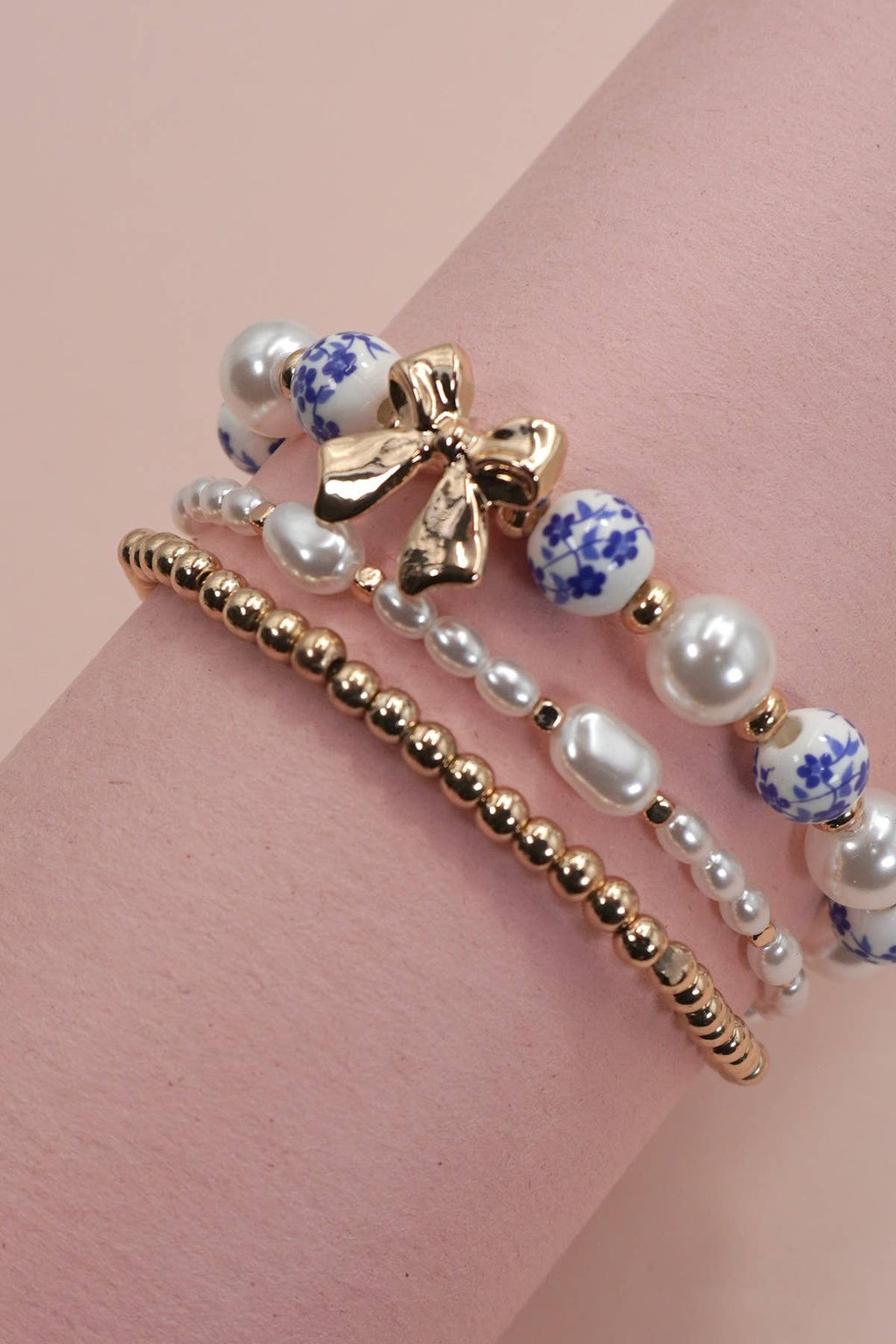 Blue Ceramic Bow Layered Bracelet