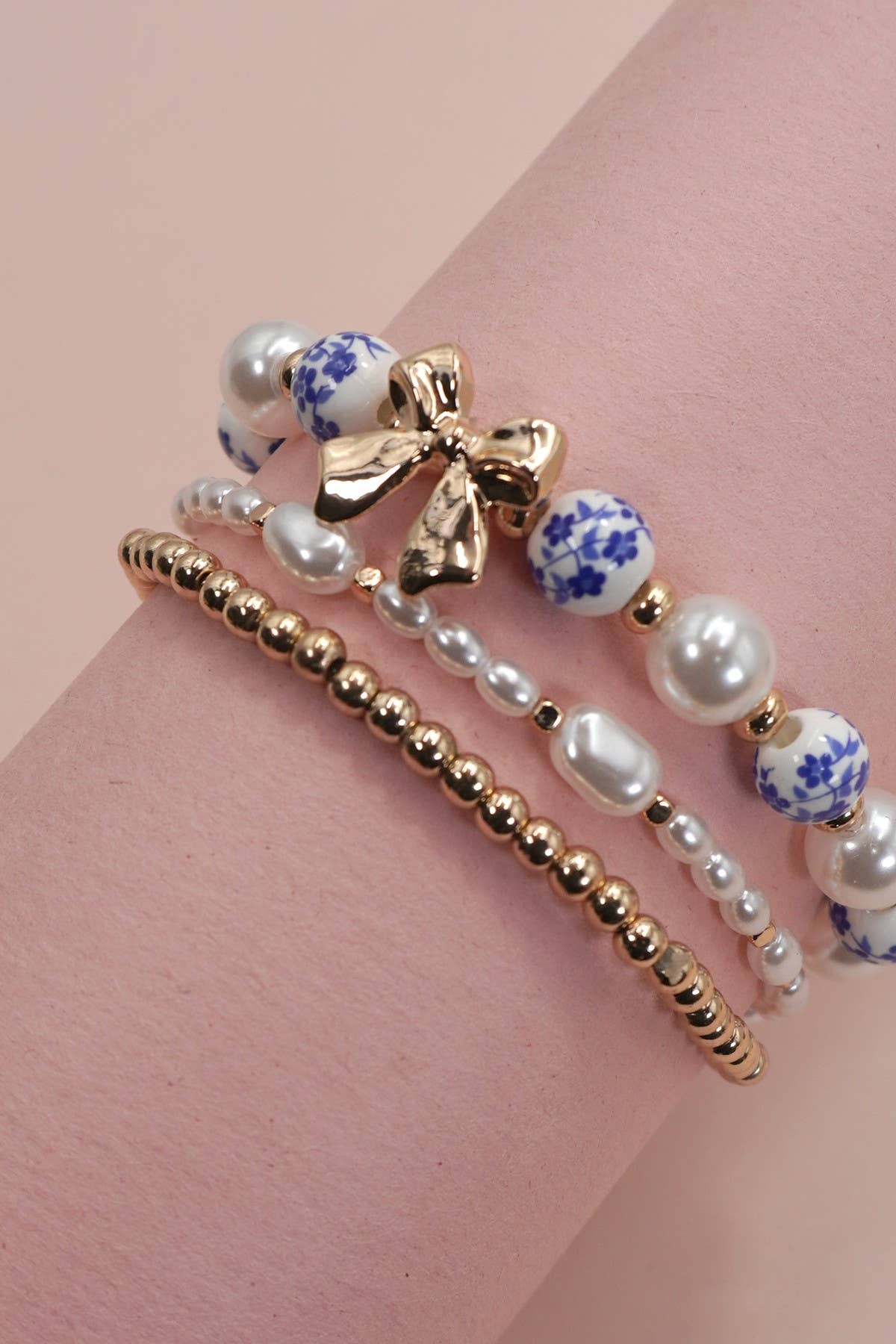 Blue Ceramic Bow Layered Bracelet