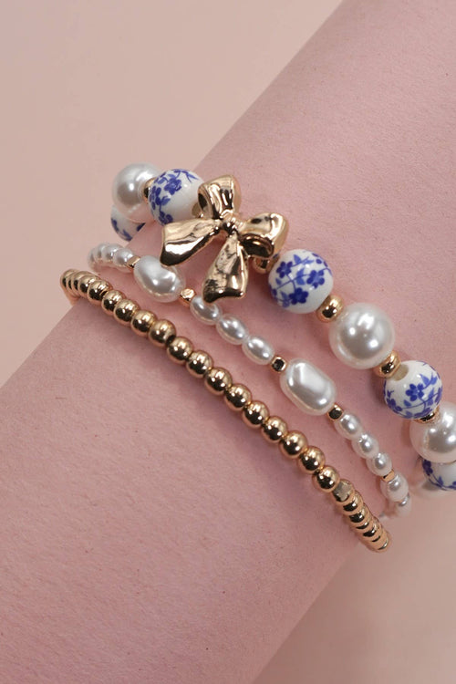 Blue Ceramic Bow Layered Bracelet
