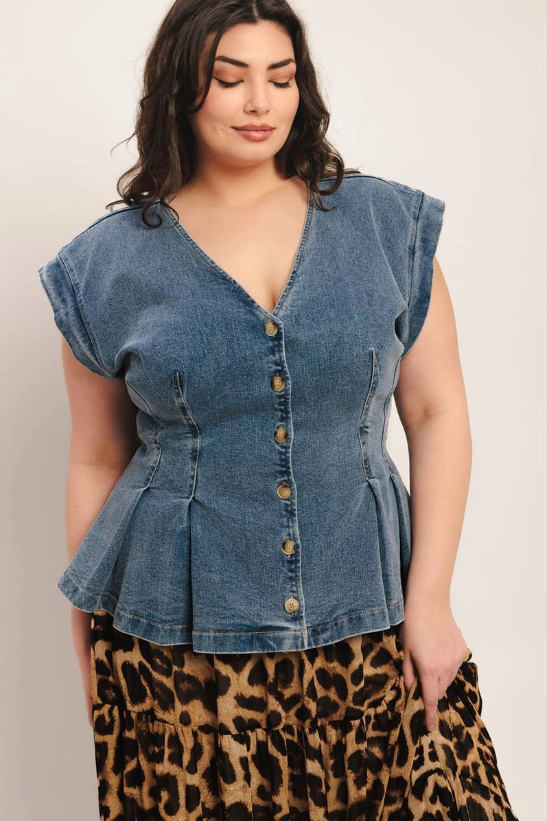 Tessa Peplum Button Front Top