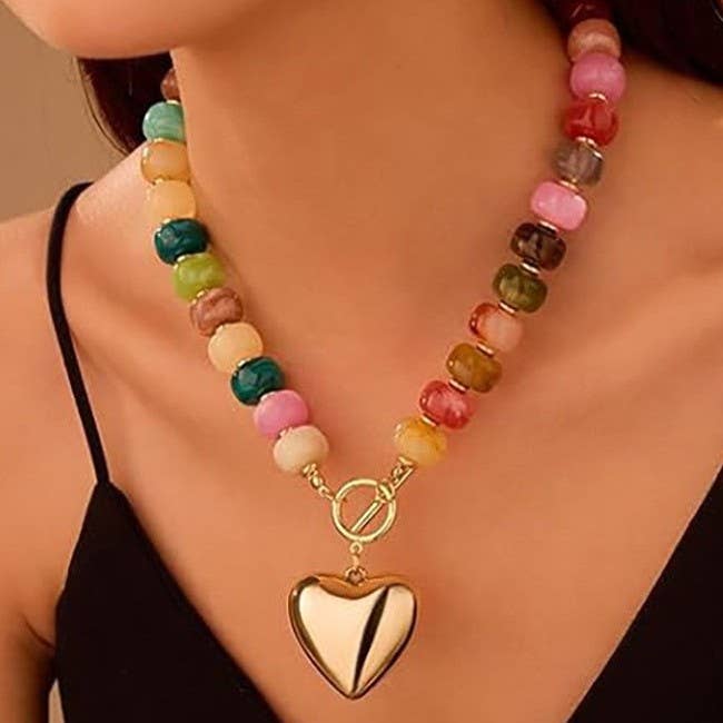 Golden Heart Beaded Necklace