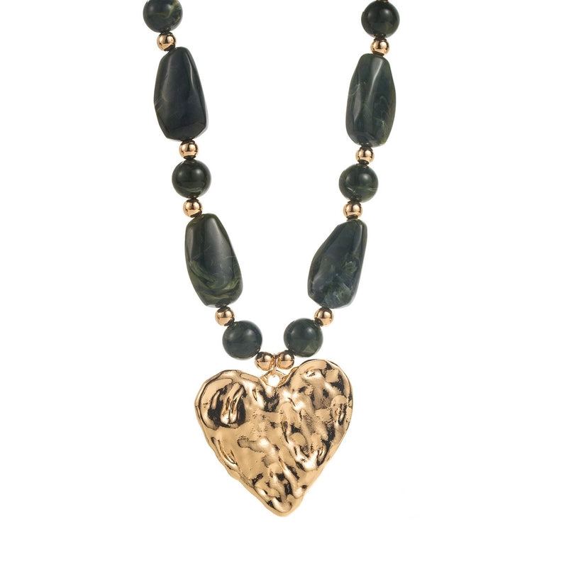 Mary Green Beaded Heart Necklace