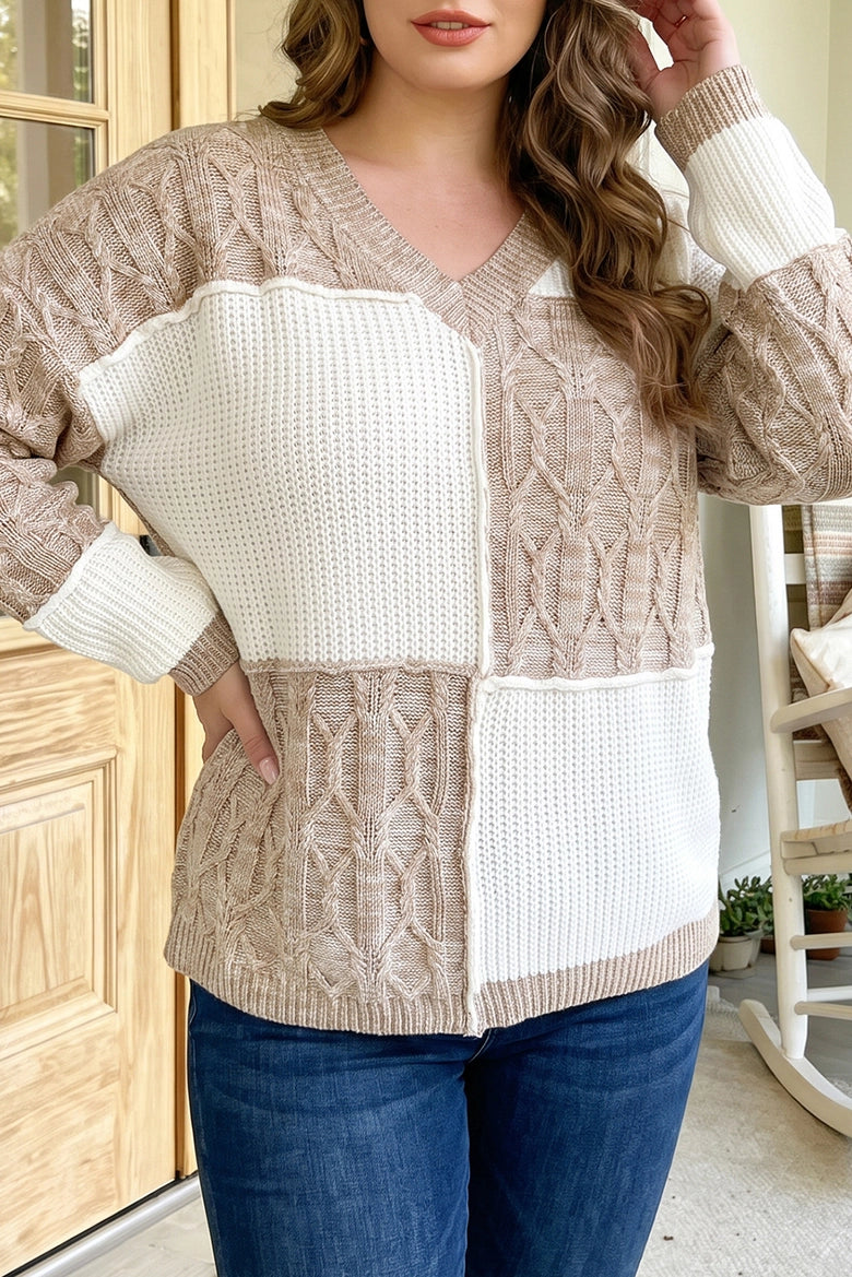 Hadleigh Patchwork Cable Knit Sweater Curvy