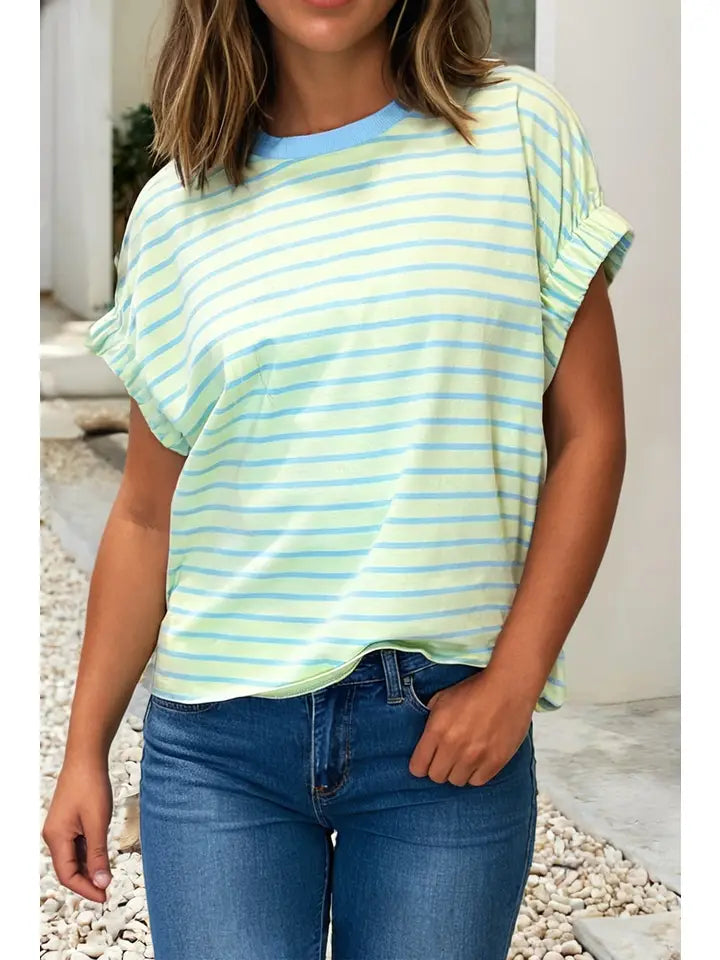 Lila Stripe Cuffed Sleeve Top