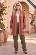 Nicole Smocked Cuff Open Front Cardigan Curvy