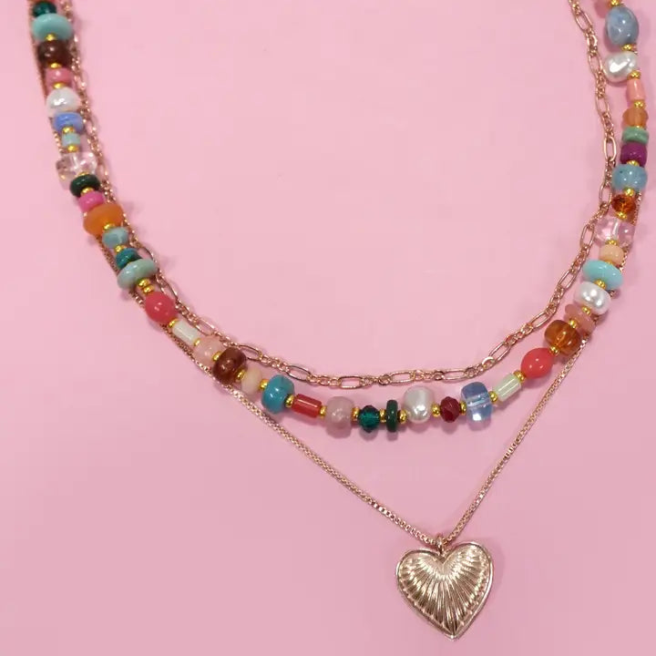 Leshia Layered Beaded Heart Necklace