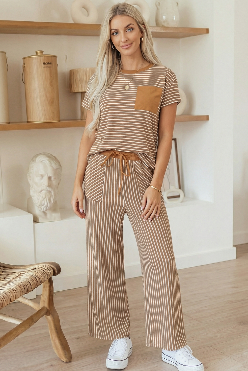 Perfect Stripe Cropped Lounge Set Available Curvy