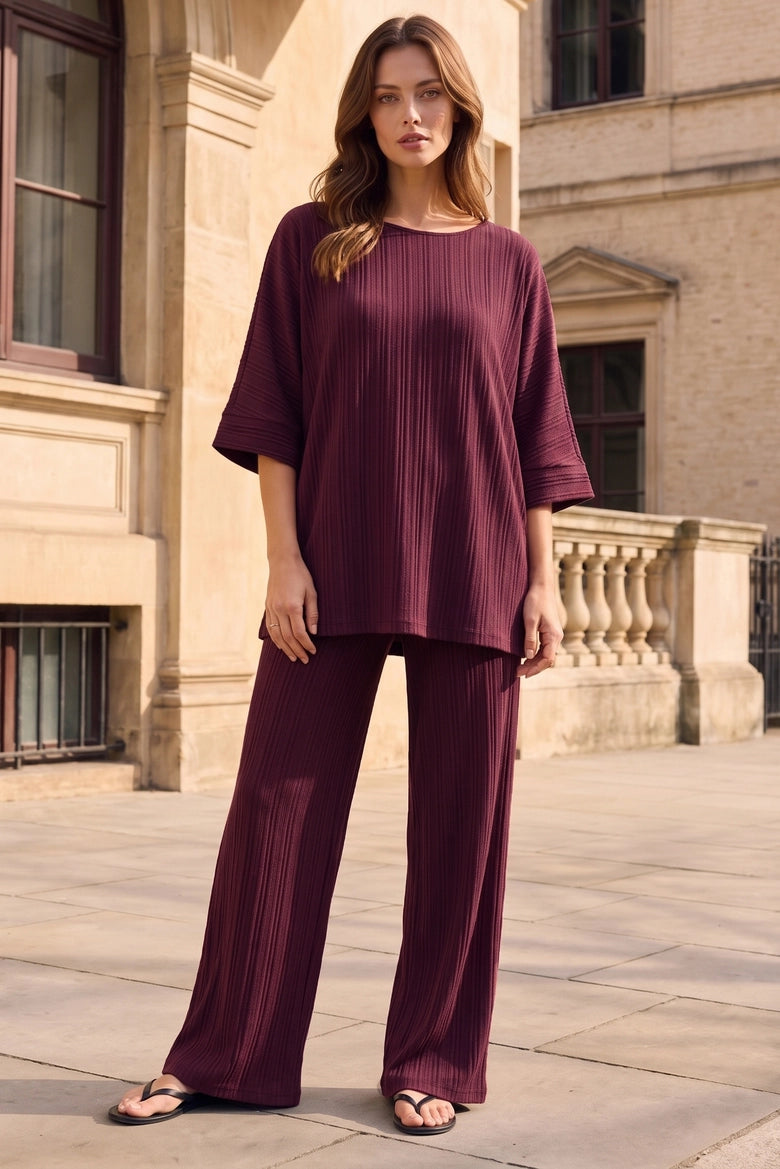 Elodie Textured Wide-Leg Set Available Curvy